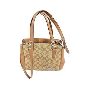 Coach Signature Mini Tote Coated Canvas Leather Crossbody Bag